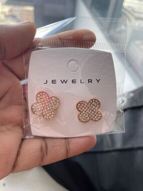 Rose Gold Crystal Clover Stud Earrings -